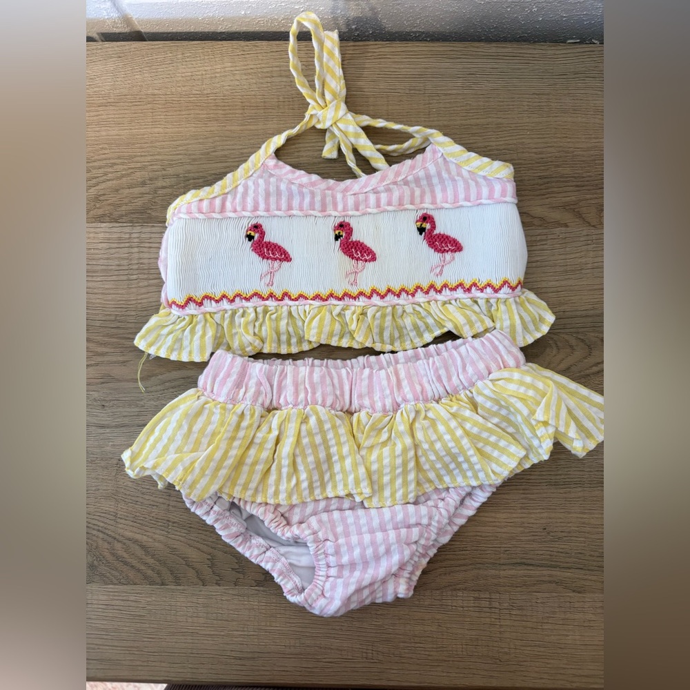 Pink and Yellow Striped Flamingo Kids Summer Outfit